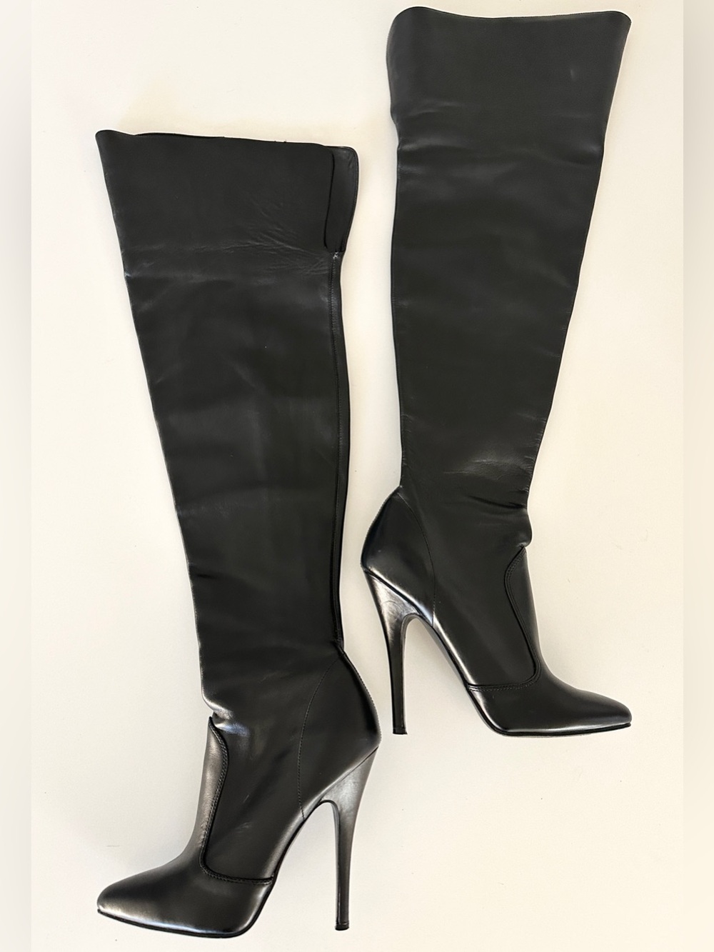 Pleaser Thigh High Stiletto Boots Genuine Leather Black Size 10 - Picture 2 of 16